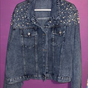 Pearl Studded Blue Denim Jacket